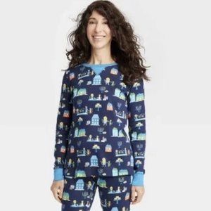 NEW WOMEN'S S LONG SLEEVE HANUKKAH THEMED MENORAH PAJAMA SET BLUE P.J.'S NWTS